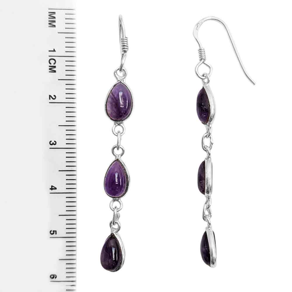 Boucles d’oreilles pendantes améthyste en argent massif 925