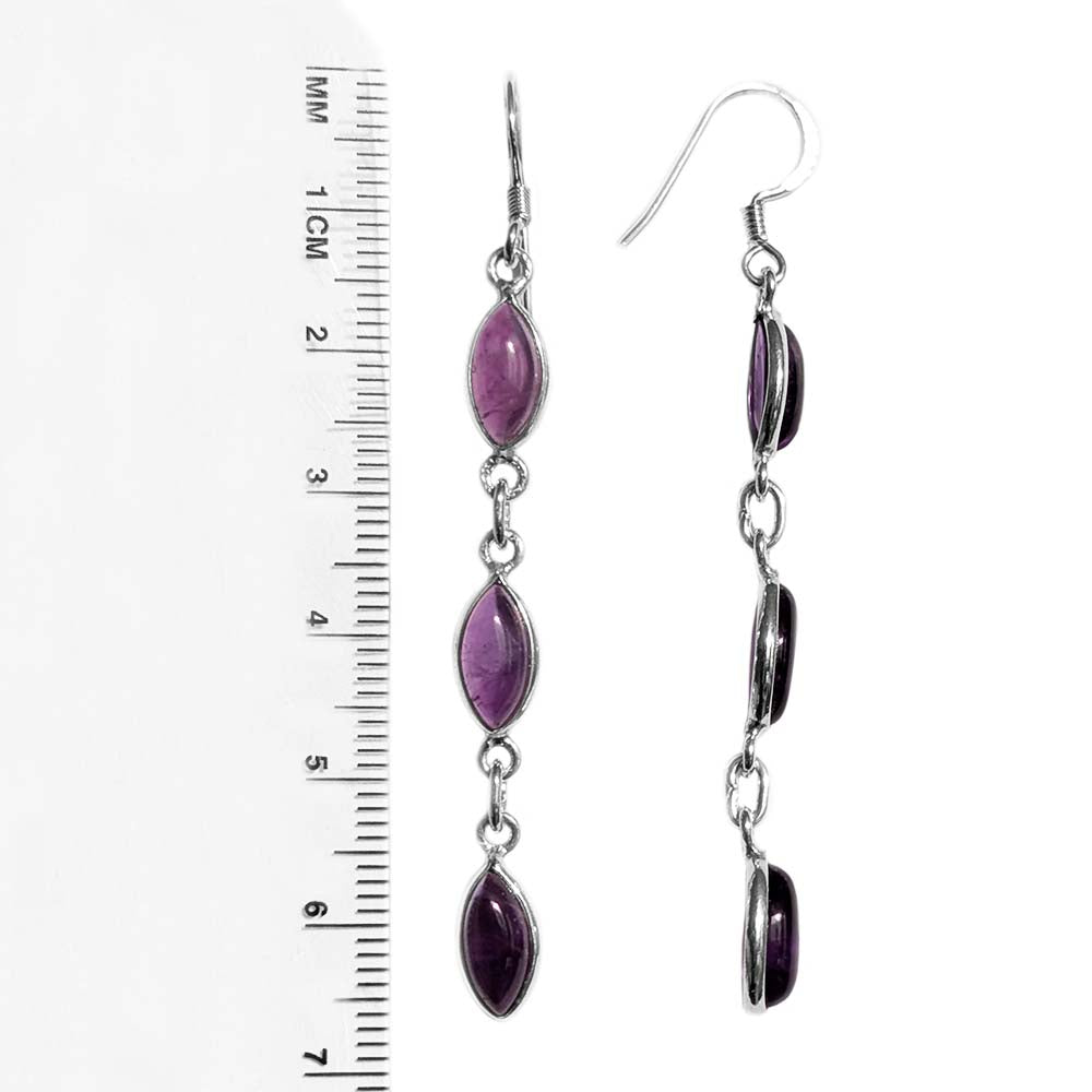 Boucles d’oreilles pendantes améthyste en argent massif 925