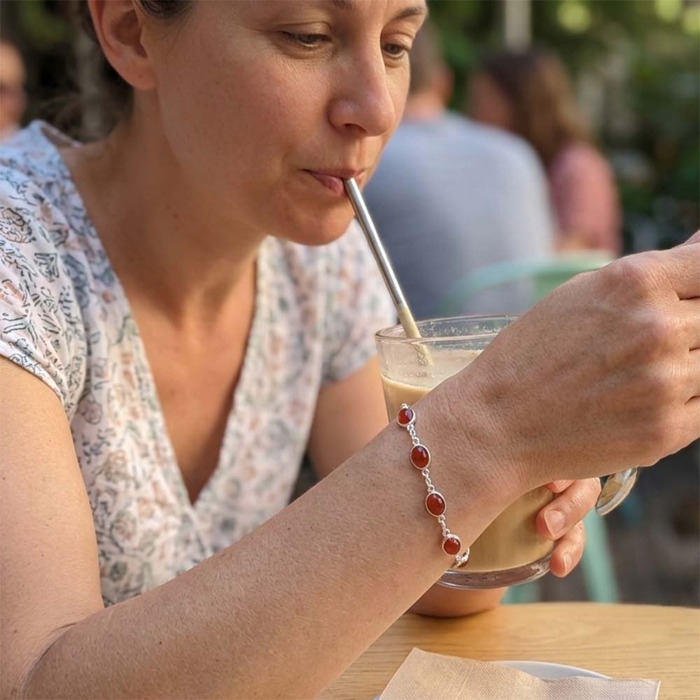 Bracelet cornaline en argent massif 925