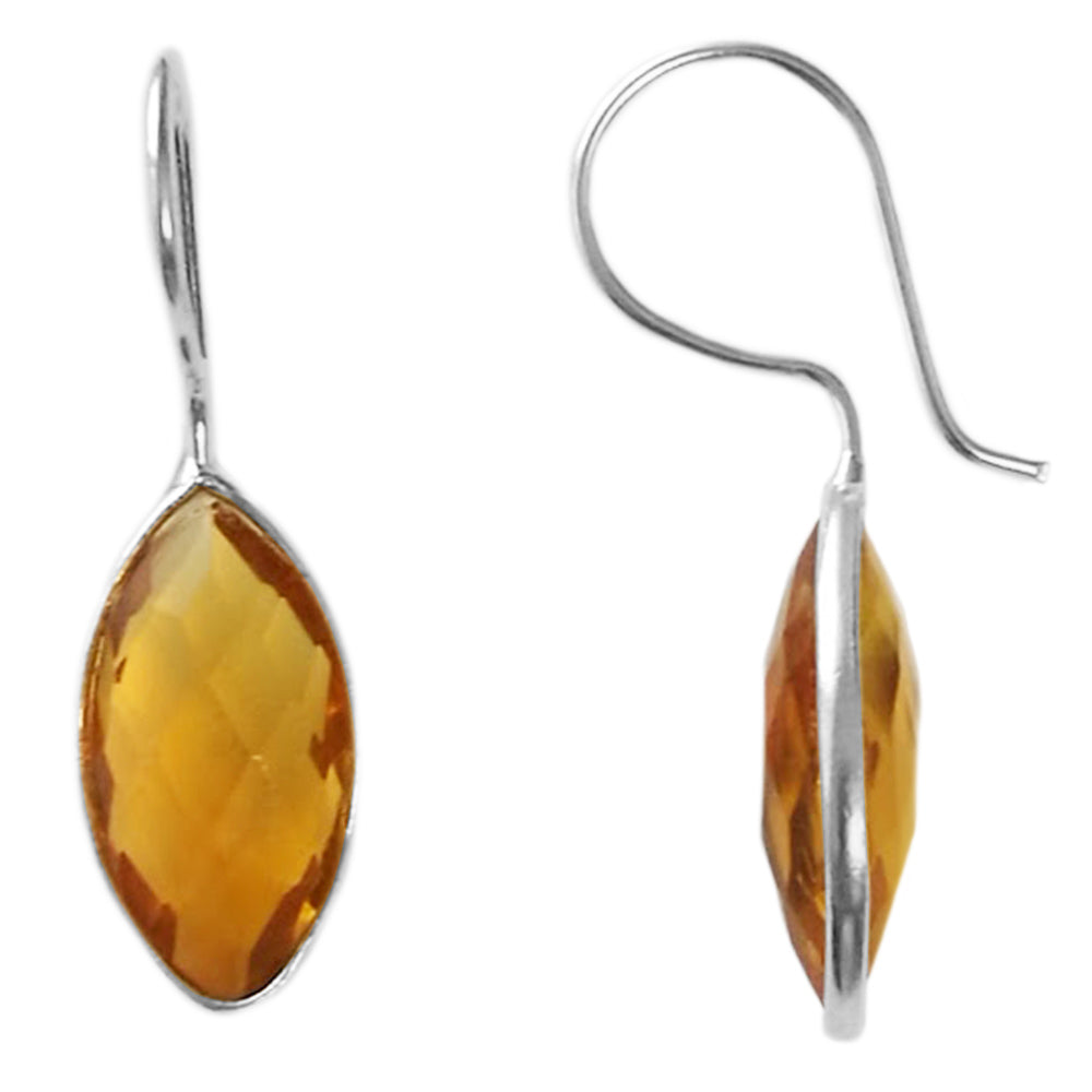 Boucles d’oreilles pendantes citrine en argent massif 925