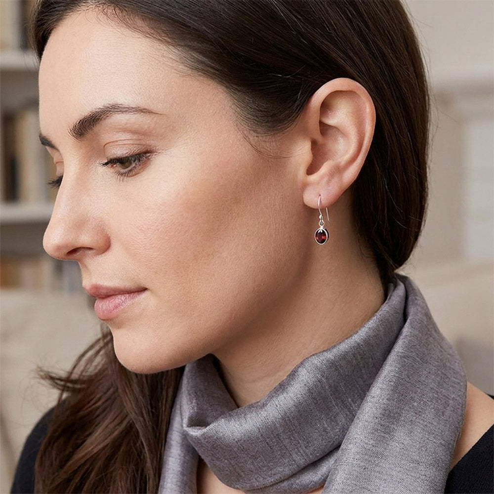 Boucles d’oreilles grenat en argent massif 925