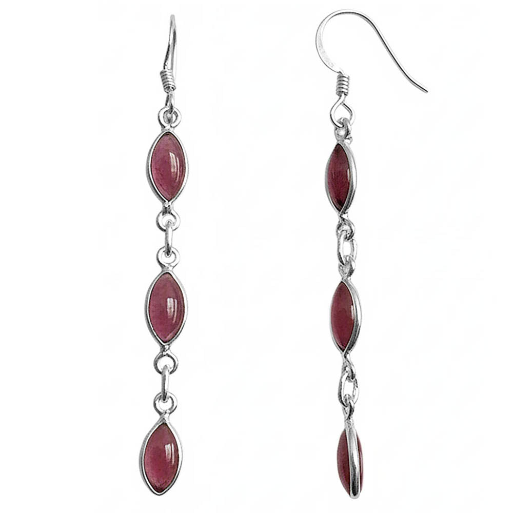 Boucles d’oreilles pendantes grenat en argent massif 925