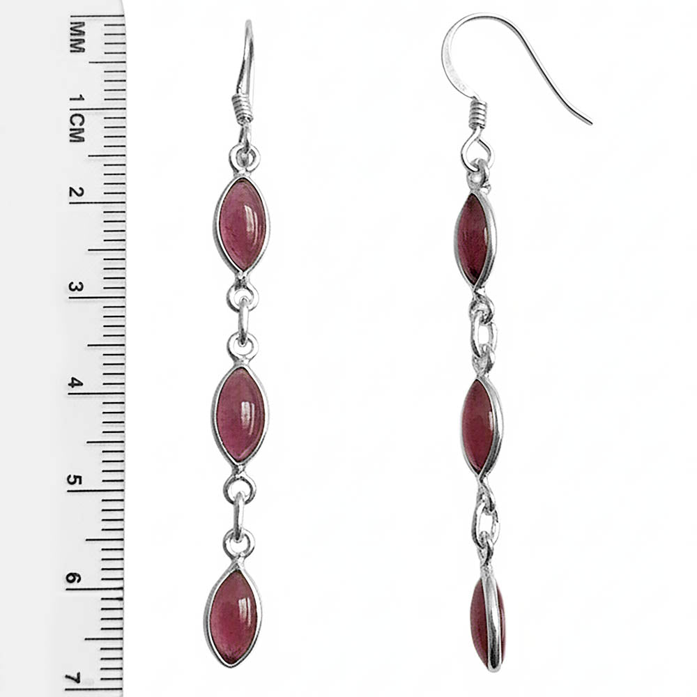 Boucles d’oreilles pendantes grenat en argent massif 925
