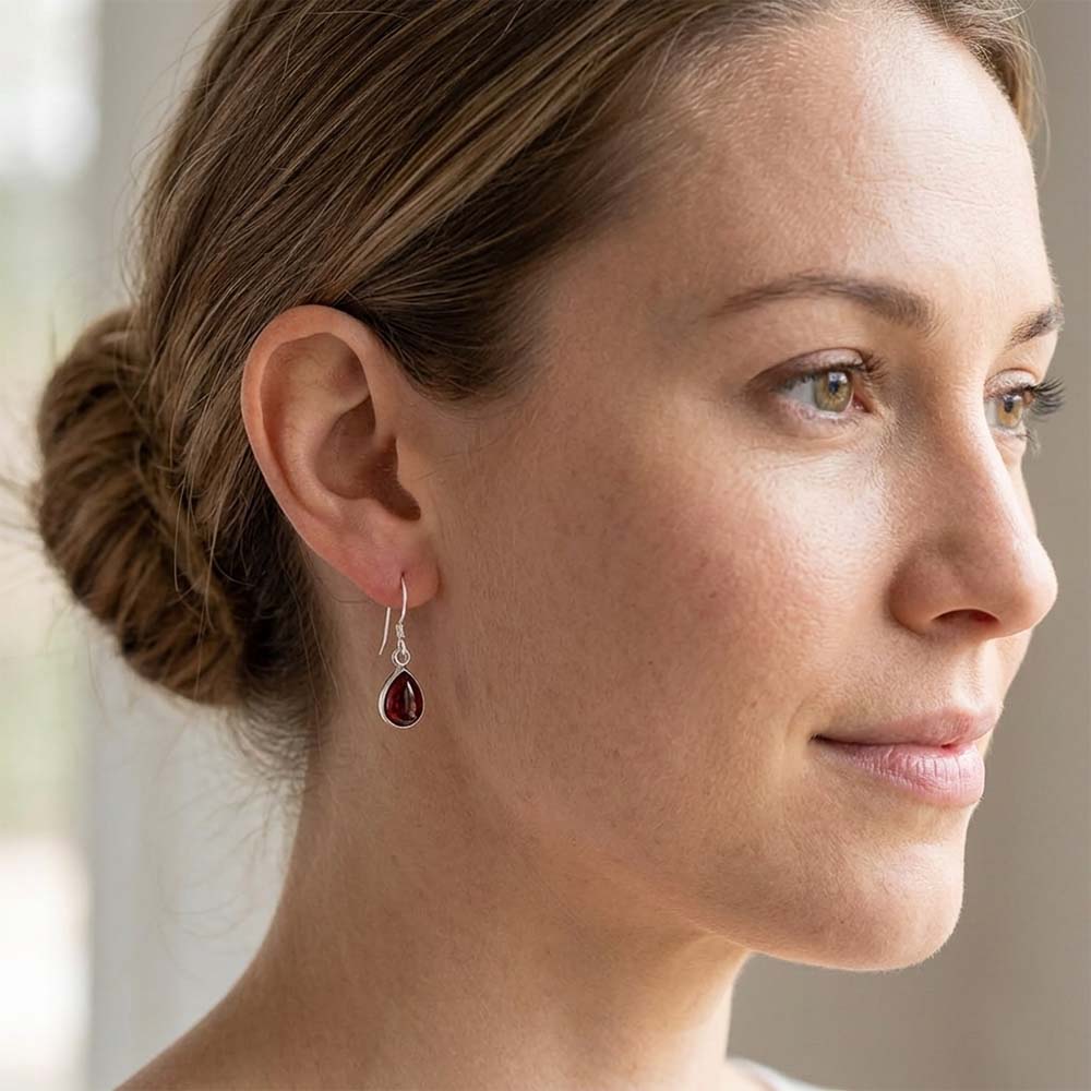 Boucles d’oreilles en grenat naturel en argent massif 925