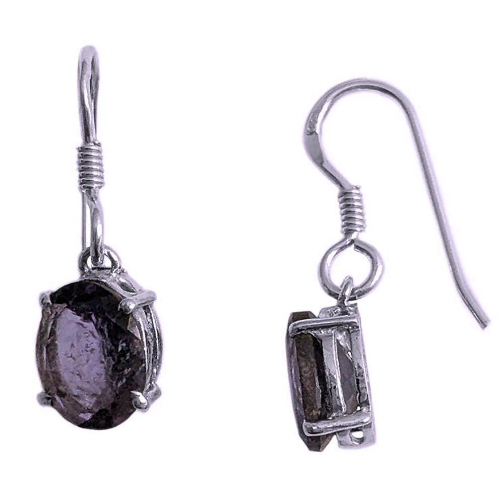 Boucles d’oreilles pendantes iolite en argent massif 925