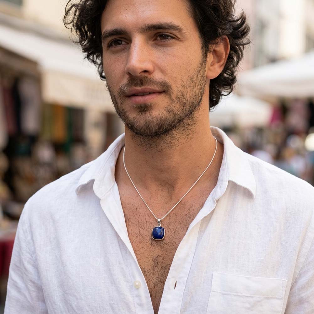 Pendentif lapis-lazuli en argent massif 925