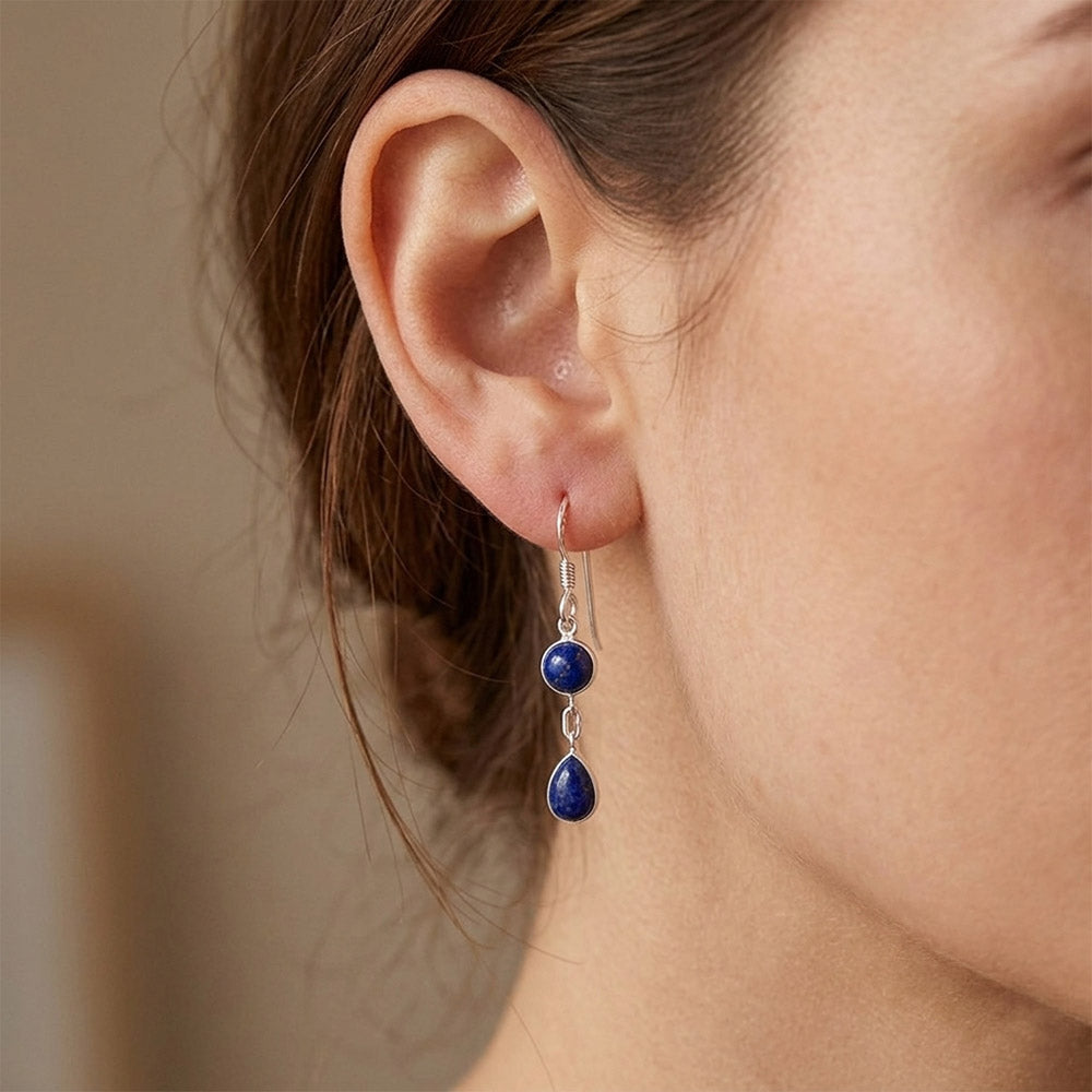 Boucles d’oreilles pendantes lapis-lazuli en argent massif 925