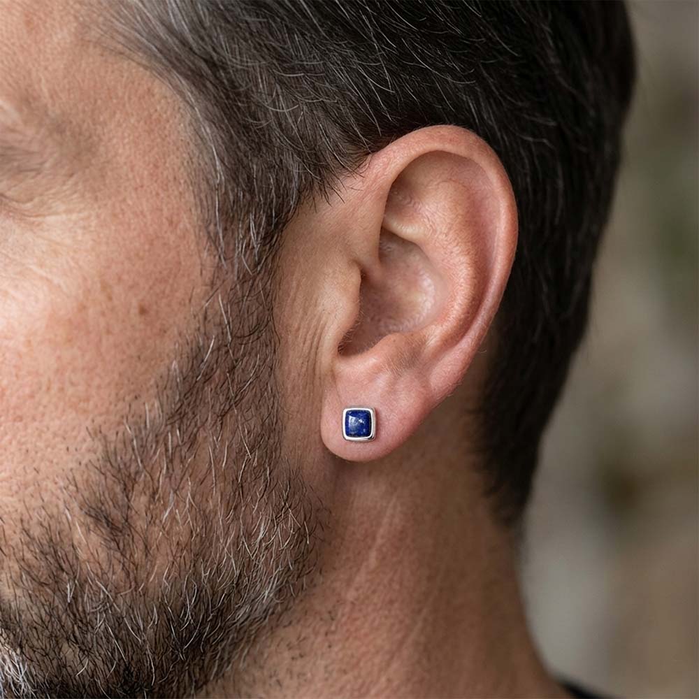 Clous d’oreilles lapis-lazuli en argent massif 925