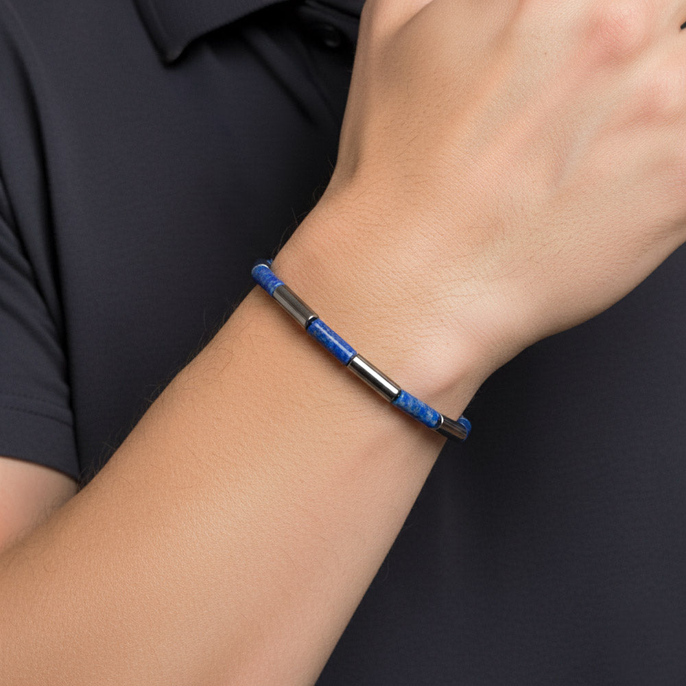 Bracelet lapis-lazuli et hématite en argent massif 925