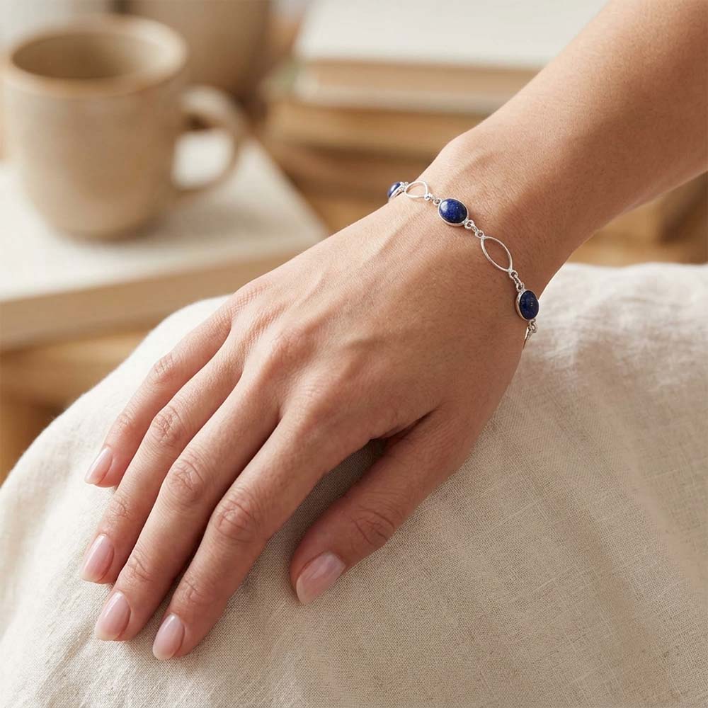 Bracelet lapis-lazuli en argent massif 925