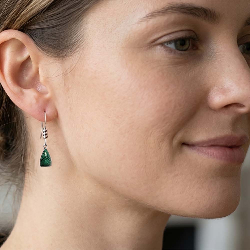Boucles d’oreilles malachite en argent massif 925