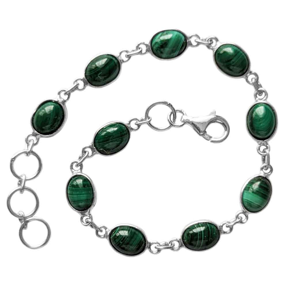 Bracelet malachite en argent massif 925