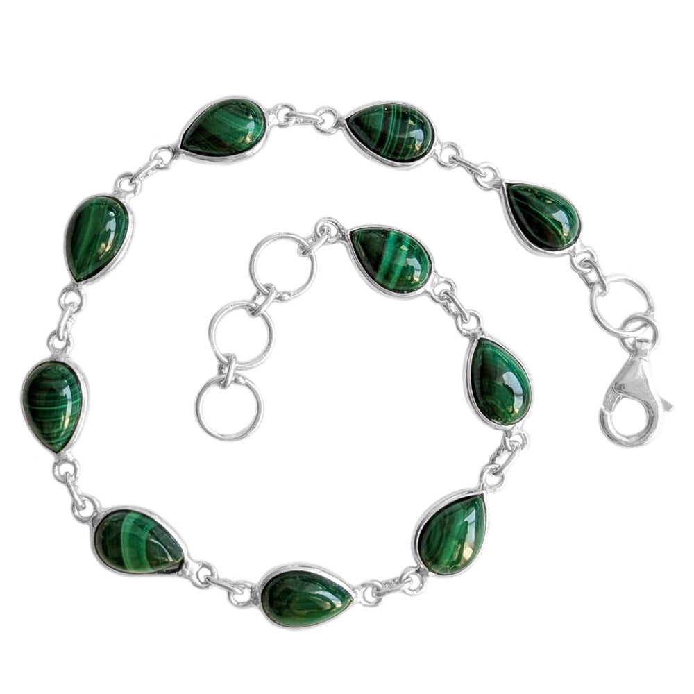 Bracelet malachite en argent massif 925