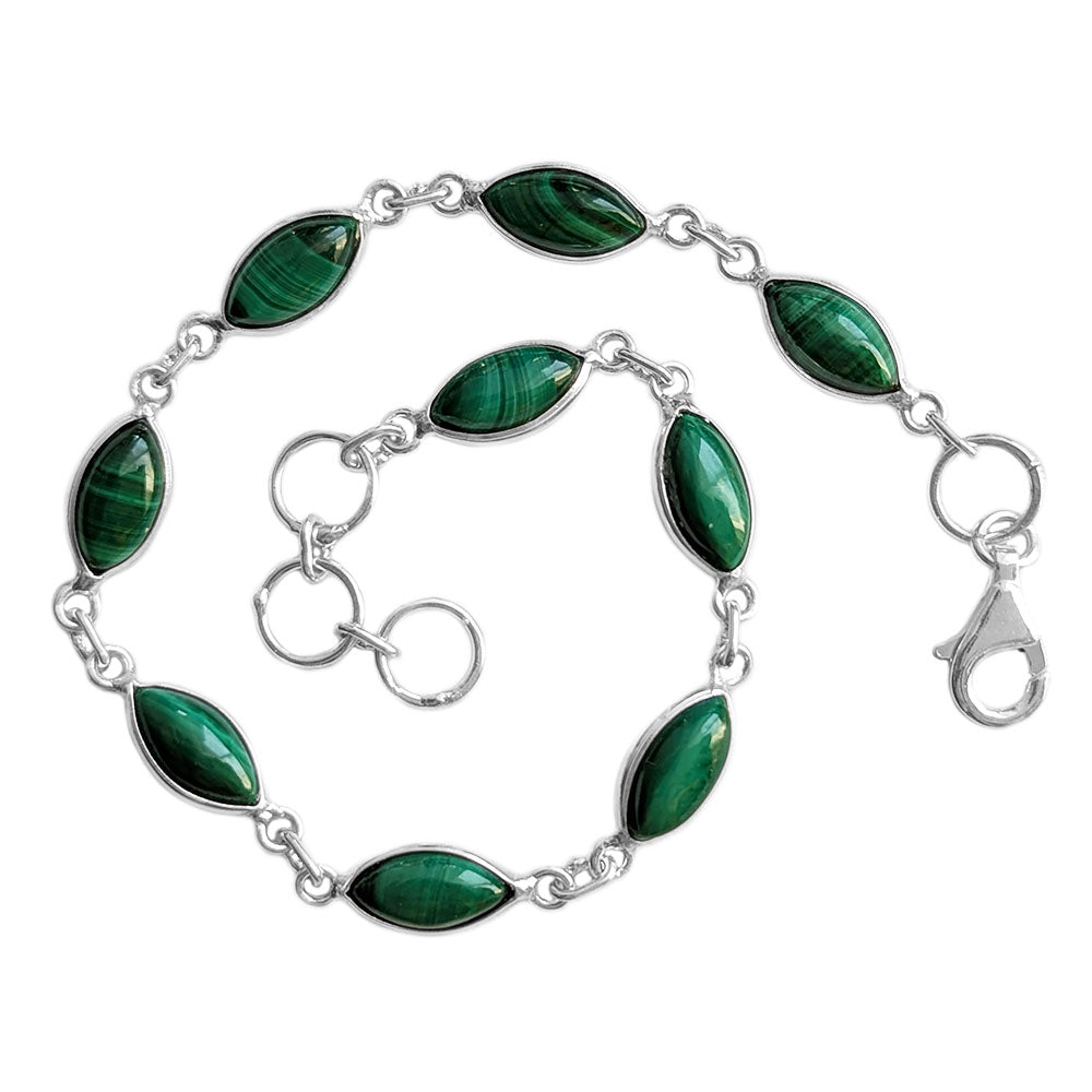 Bracelet malachite en argent massif 925