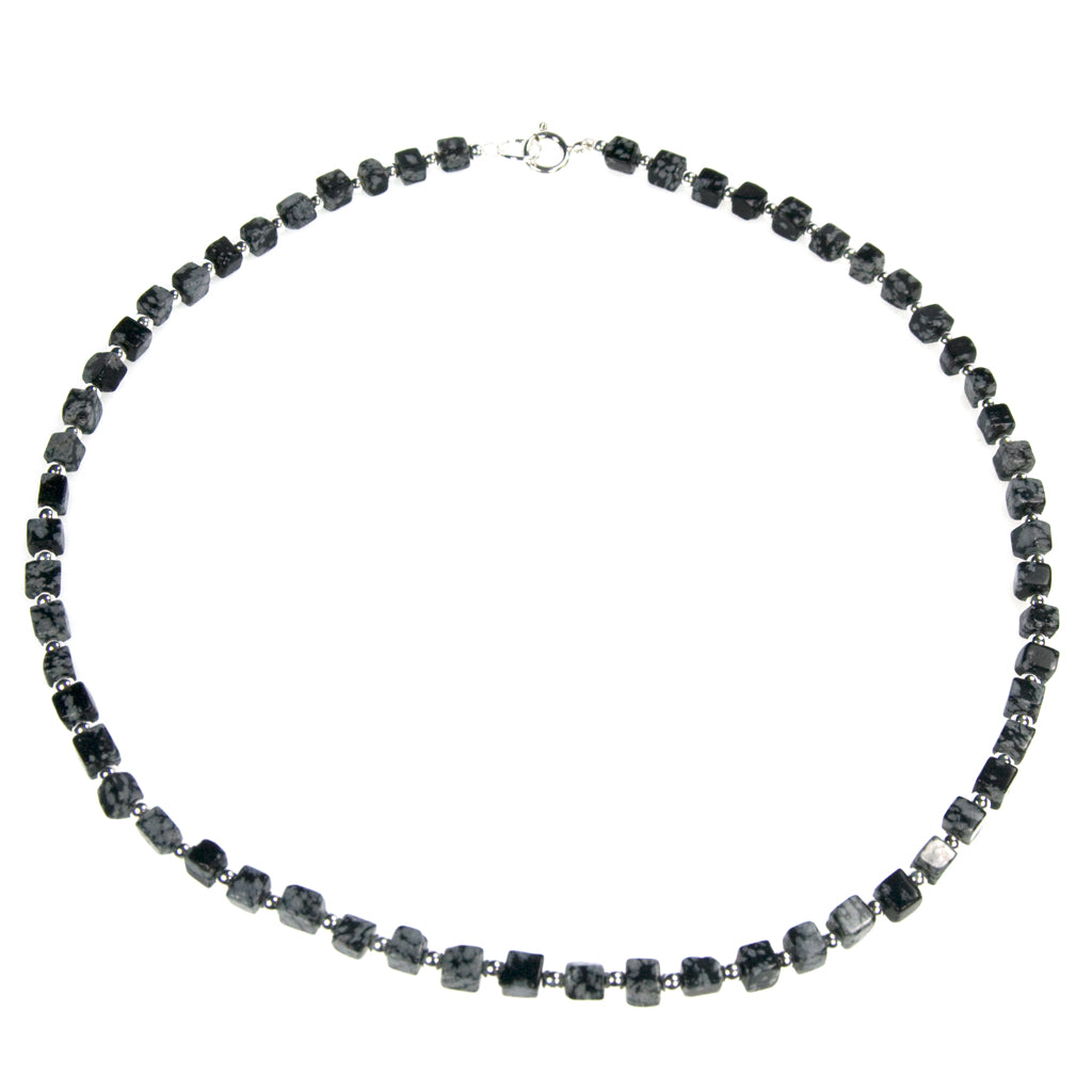 Collier obsidienne flocon de neige en argent massif 925