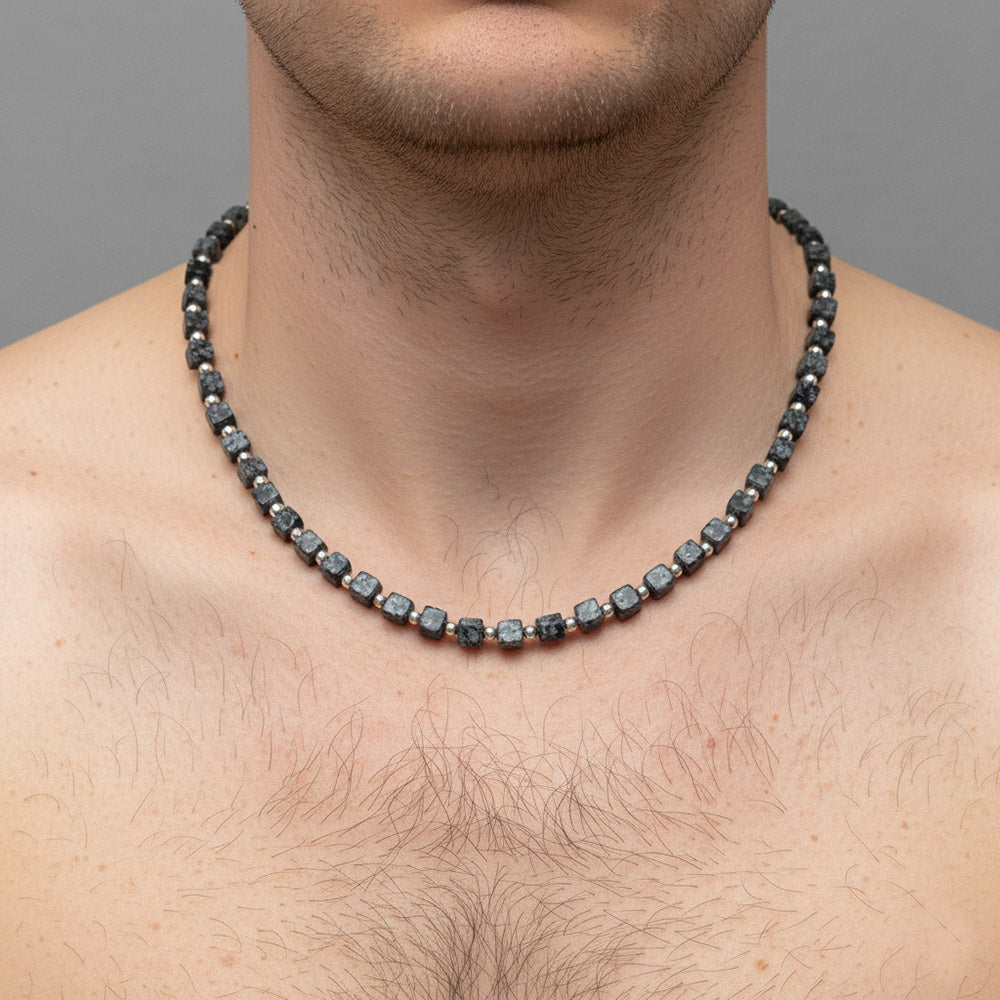 Collier obsidienne flocon de neige en argent massif 925