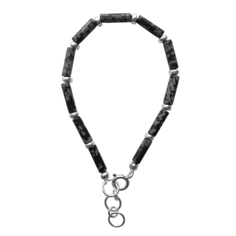 Snowflake obsidian sterling silver bracelet