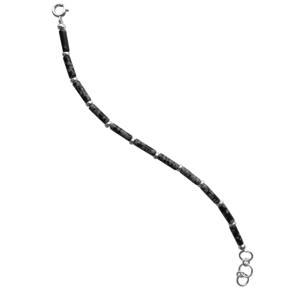 Snowflake obsidian sterling silver bracelet