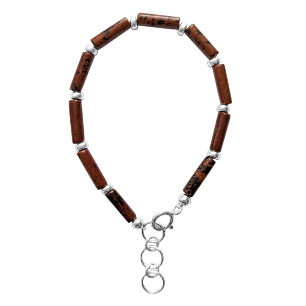 Bracelet obsidienne acajou en argent massif 925