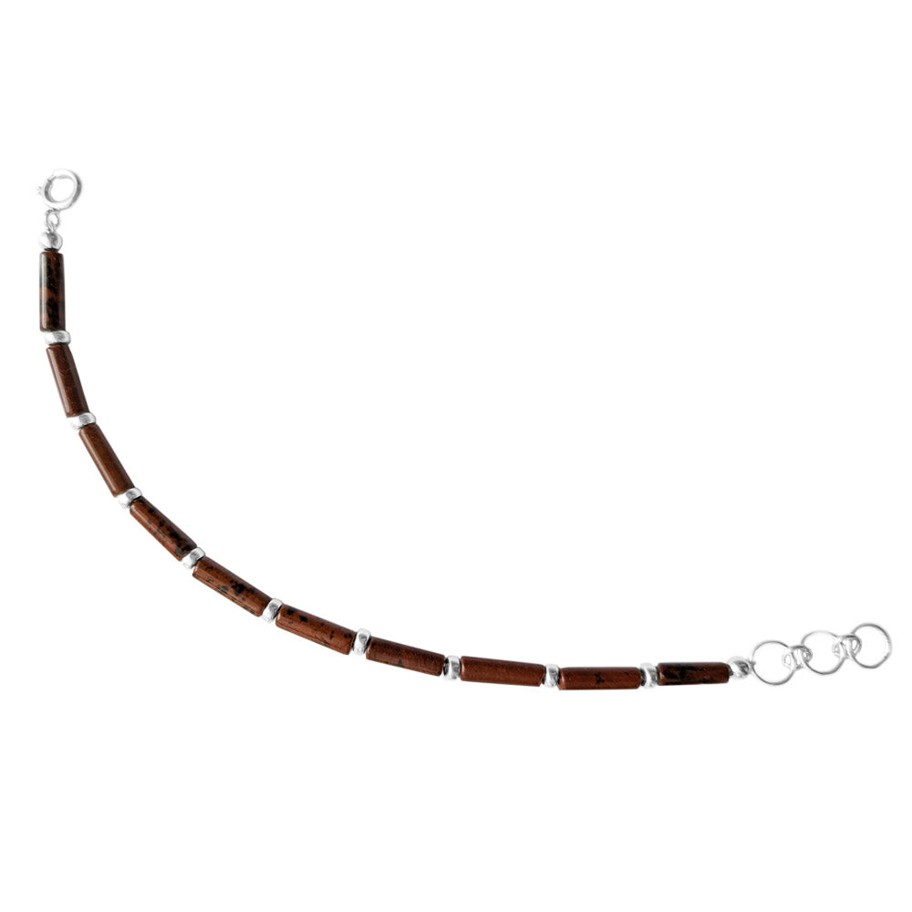 Bracelet obsidienne acajou en argent massif 925