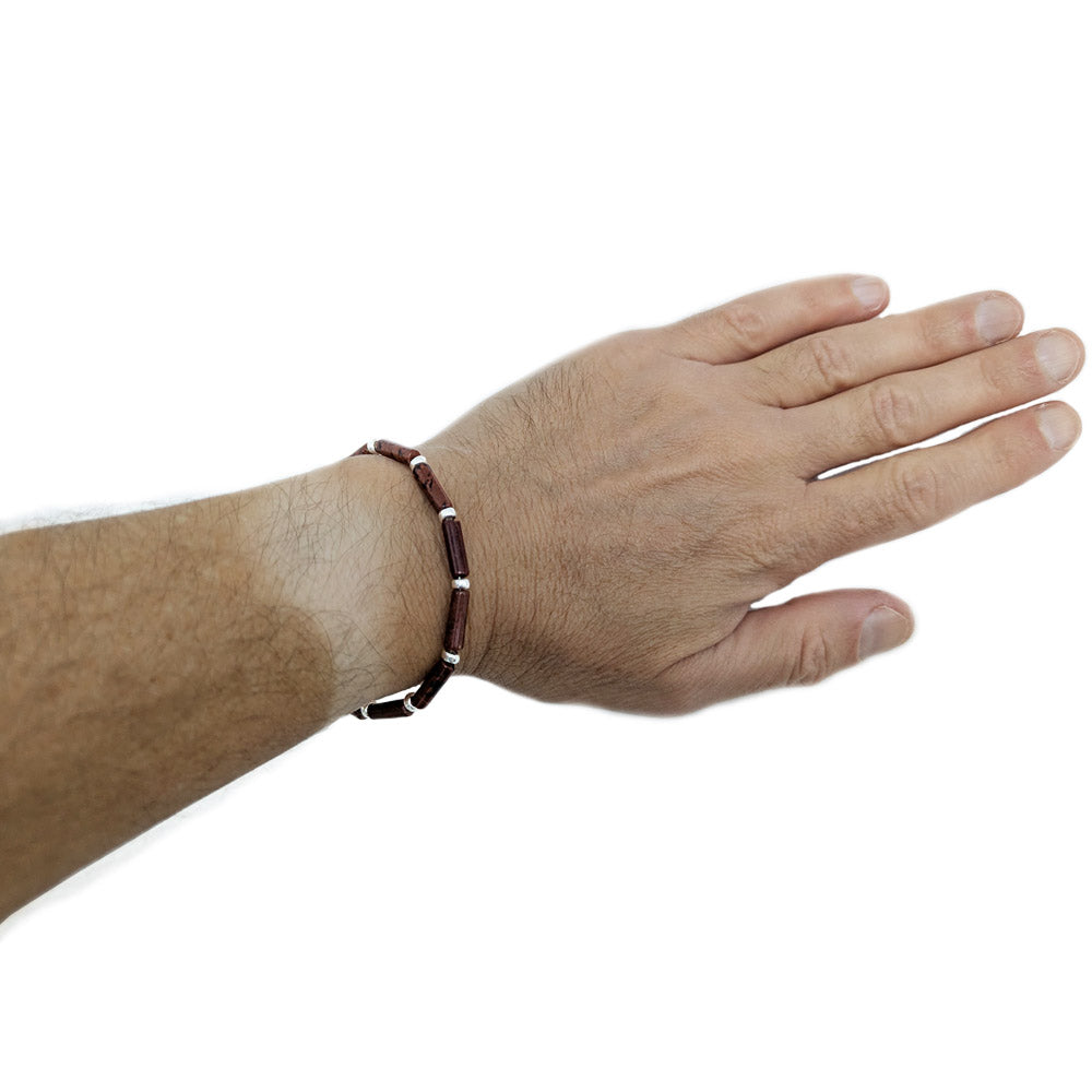 Bracelet obsidienne acajou en argent massif 925