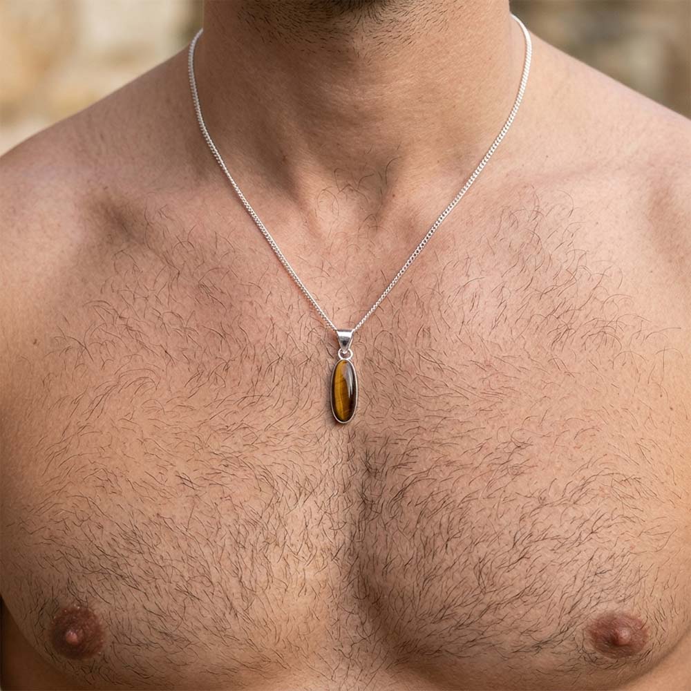 Pendentif œil de tigre en argent massif 925