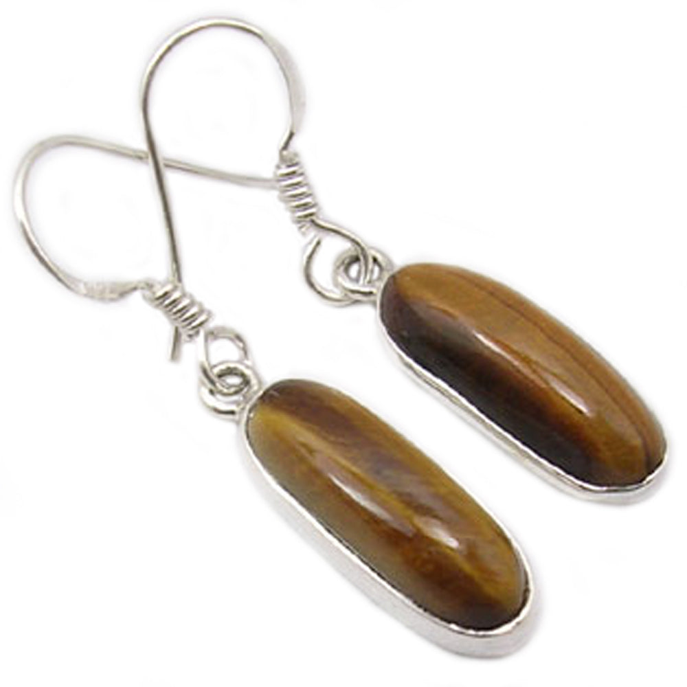 Boucles d’oreilles pendantes oeil de tigre en argent massif 925