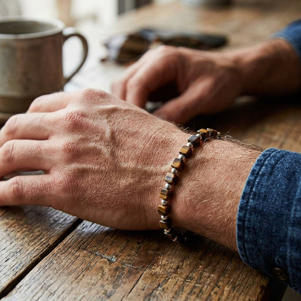 Bracelet œil de tigre en argent massif 925
