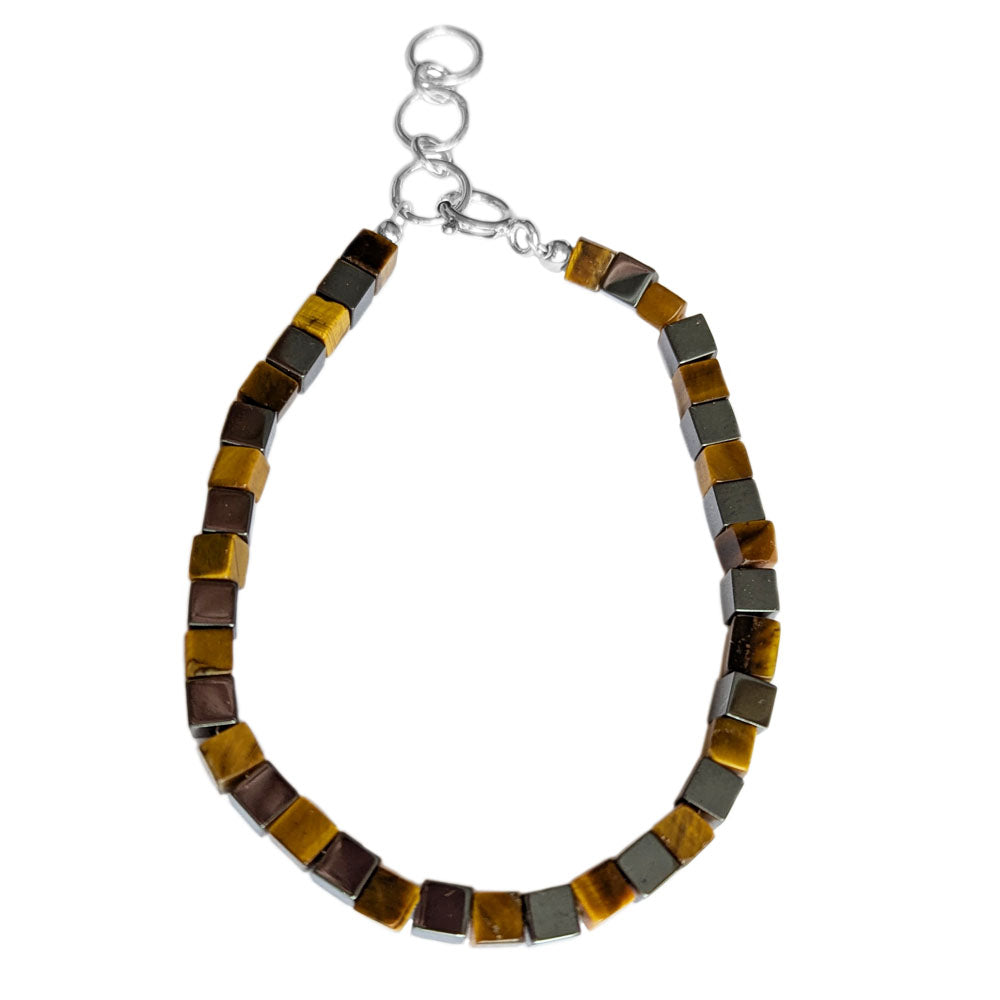 Bracelet œil de tigre et hématite en argent massif 925