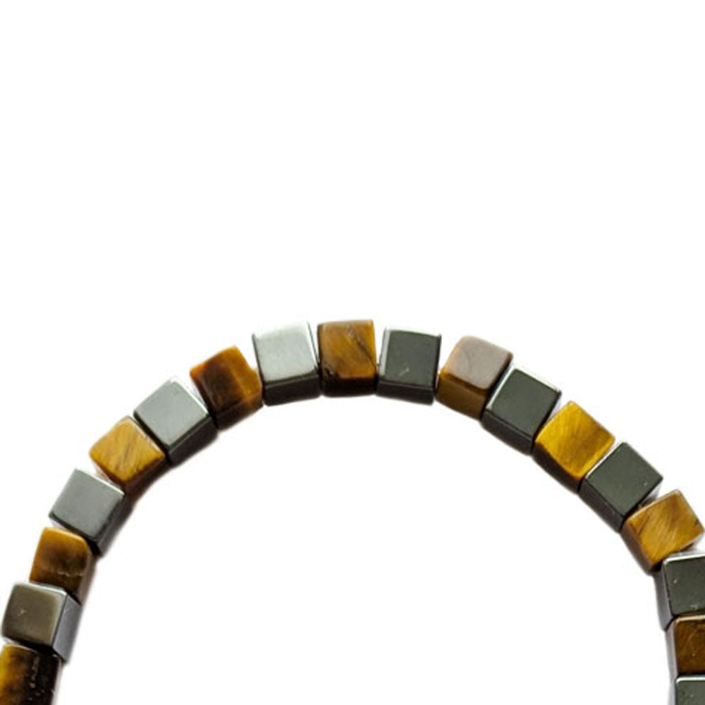 Bracelet œil de tigre et hématite en argent massif 925