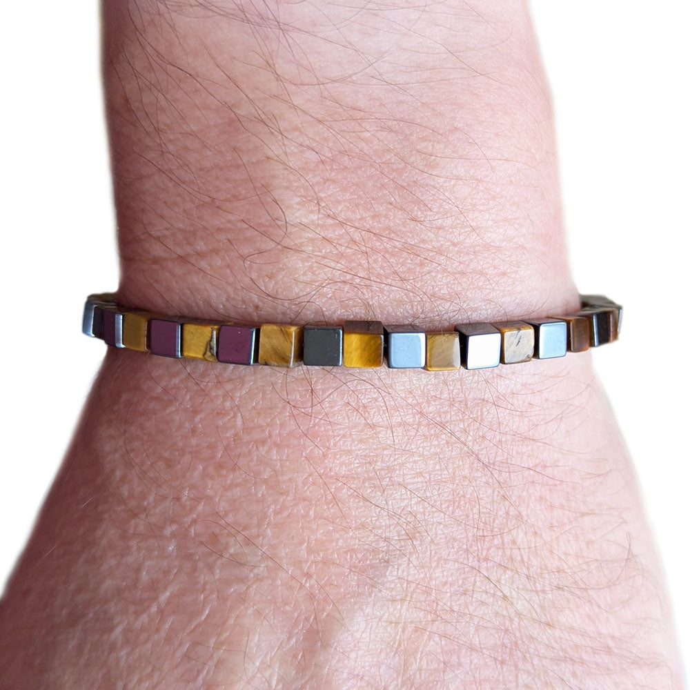Bracelet œil de tigre et hématite en argent massif 925
