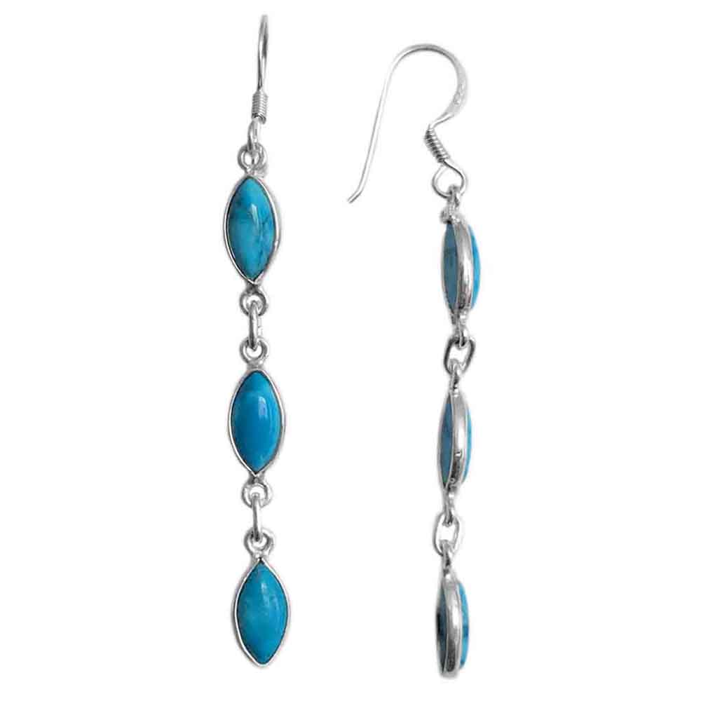 Boucles d’oreilles pendantes turquoise en argent massif 925