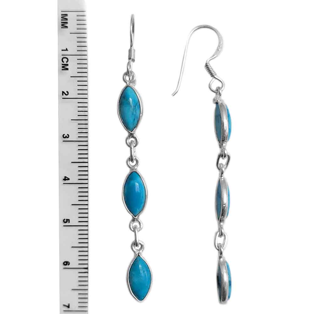 Boucles d’oreilles pendantes turquoise en argent massif 925