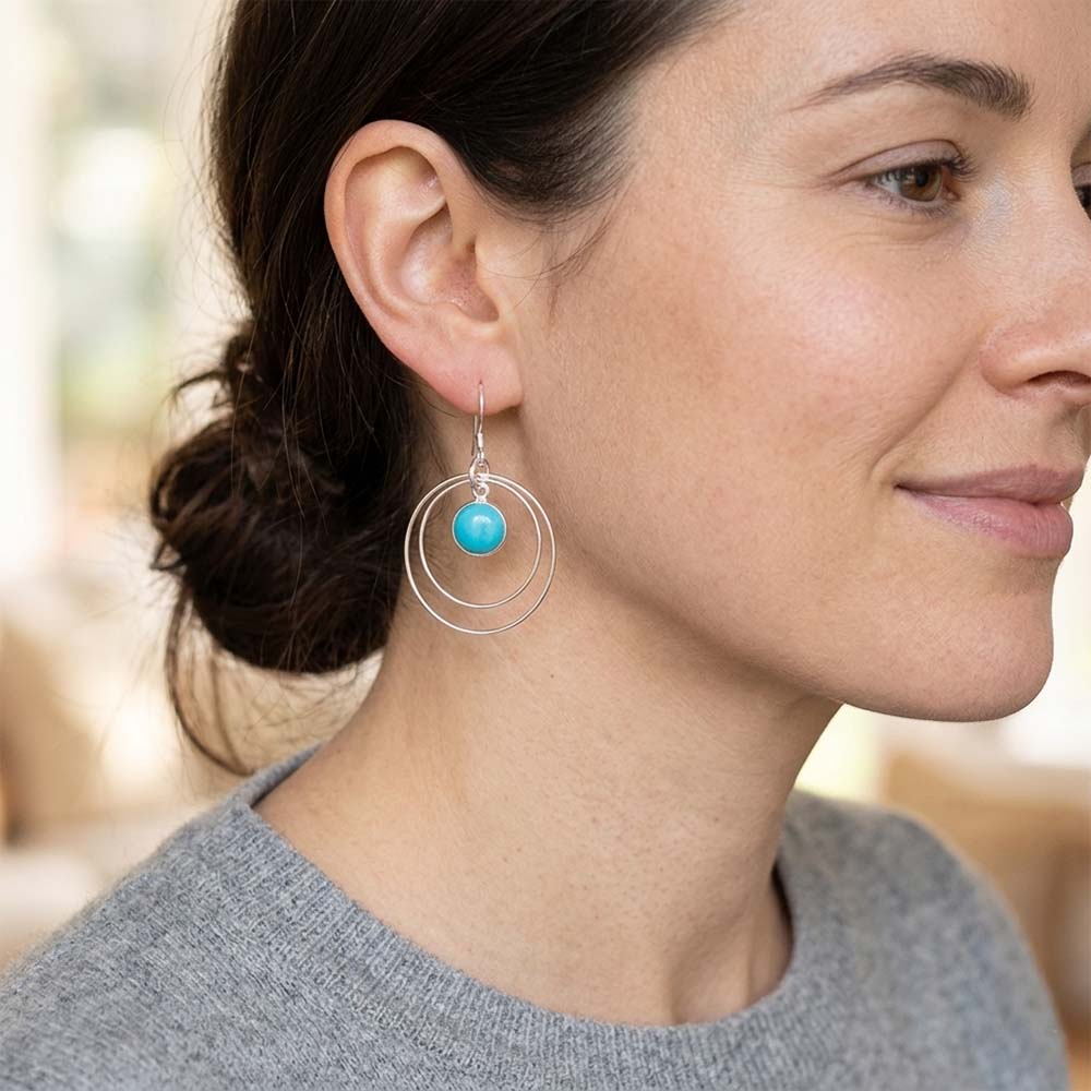 Boucles d’oreilles pendantes turquoise en argent massif 925