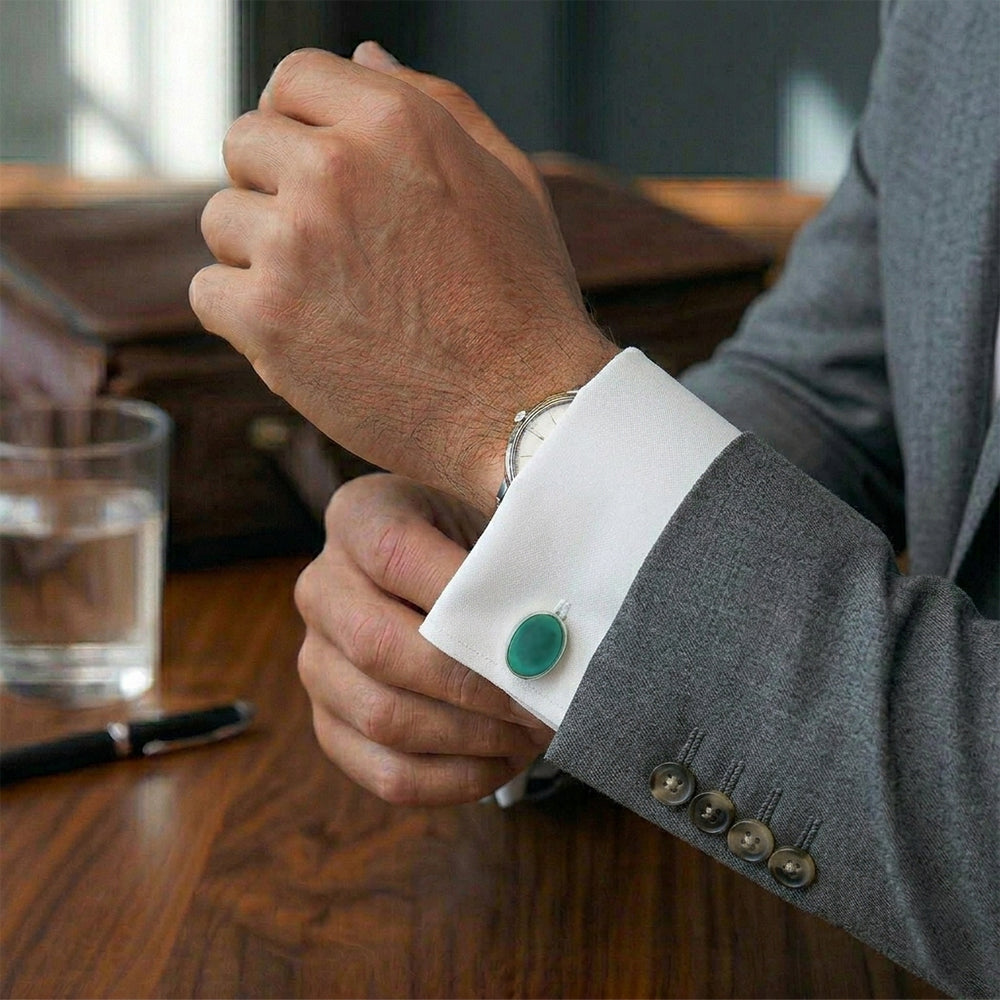 Green turquoise cufflinks in sterling silver 925