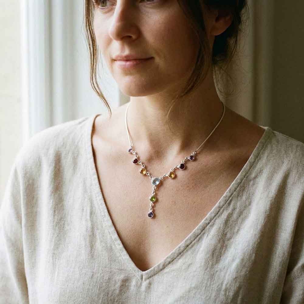 Mixed stone sterling silver necklace