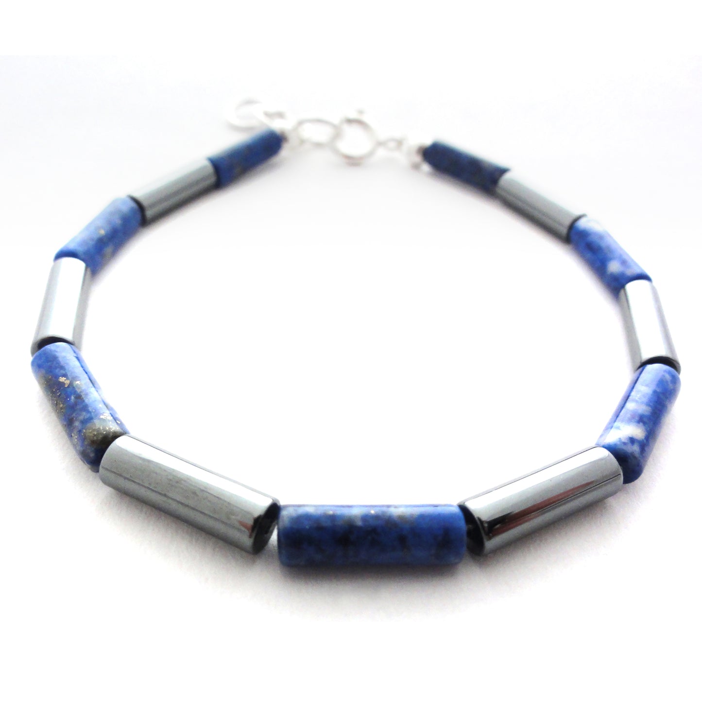Bracelet lapis-lazuli et hématite en argent massif 925