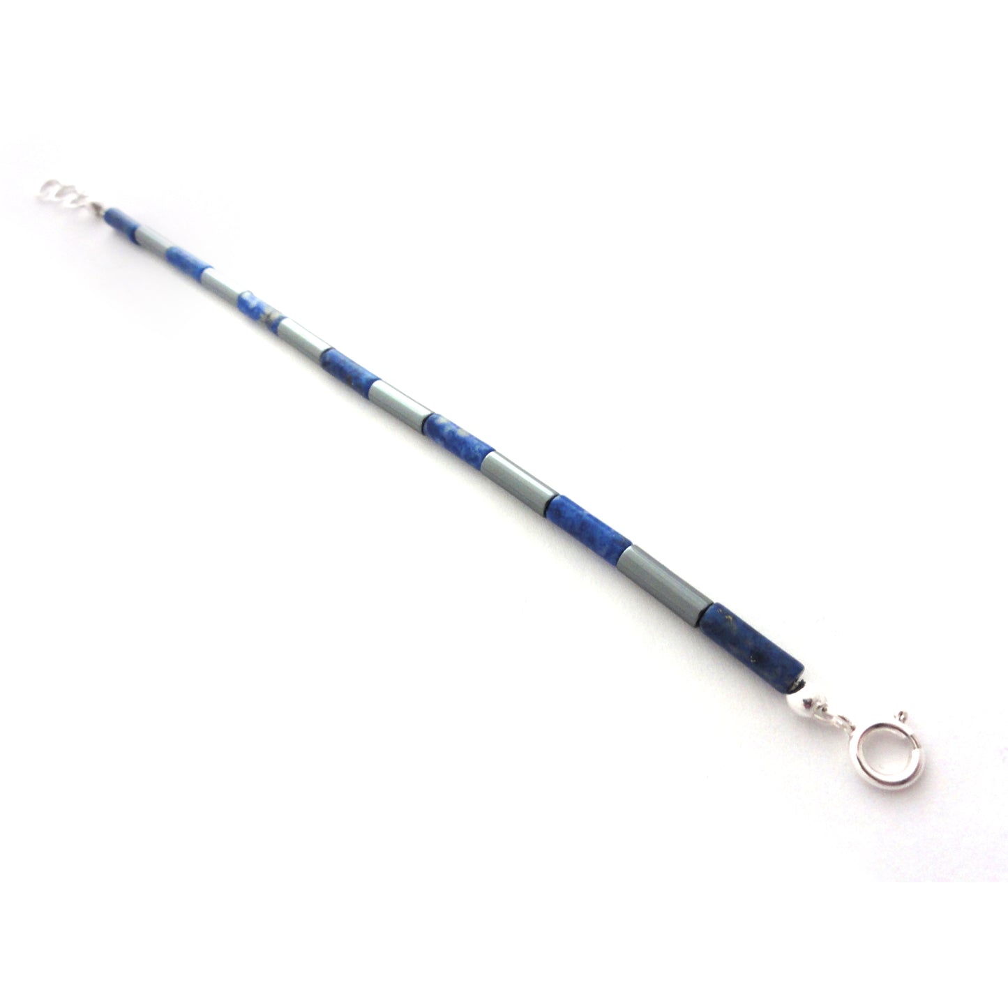 Bracelet lapis-lazuli et hématite en argent massif 925