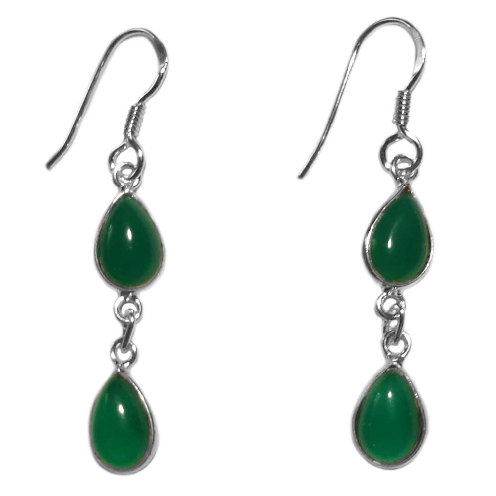 Green onyx sterling silver drop earrings