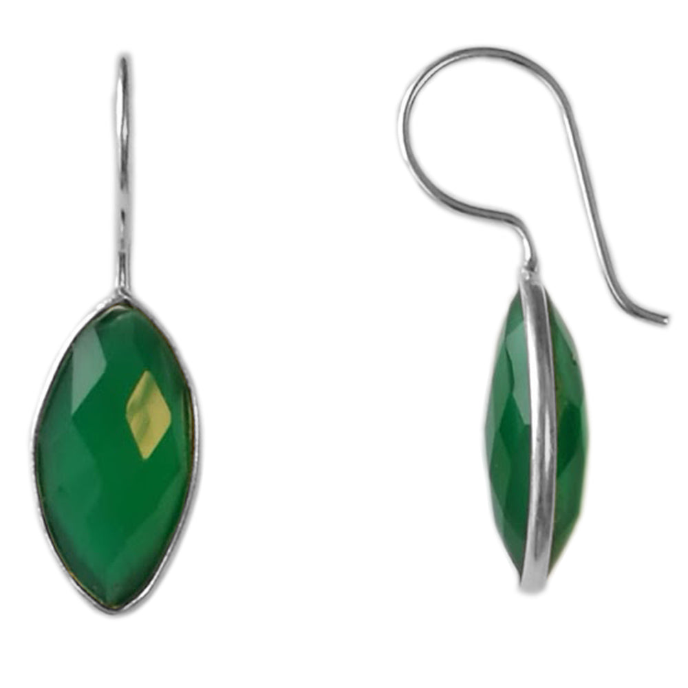 Boucles d’oreilles pendantes onyx vert en argent massif 925