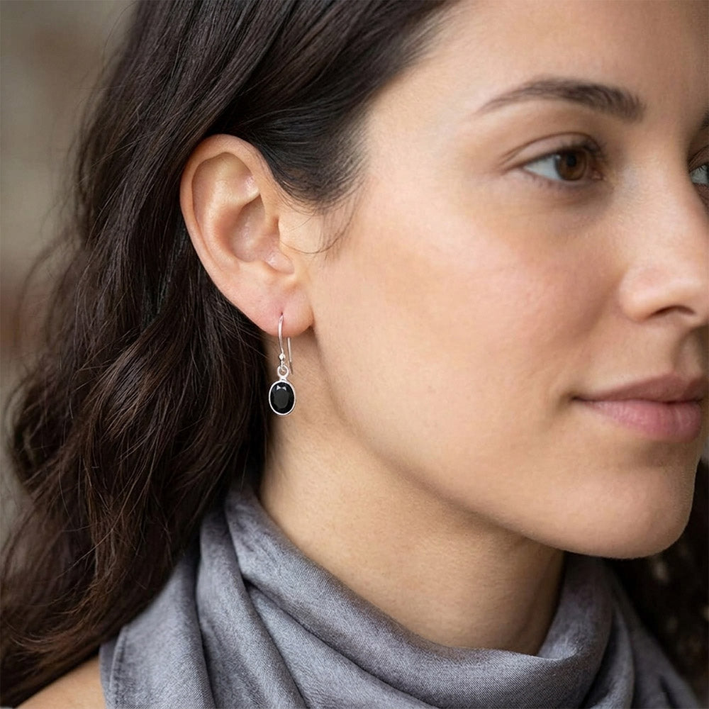 Boucles d’oreilles onyx noir en argent massif 925