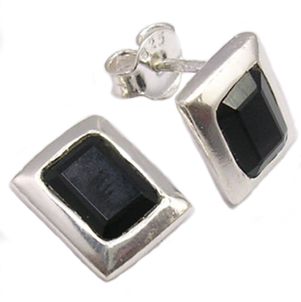 Black onyx sterling silver ear studs