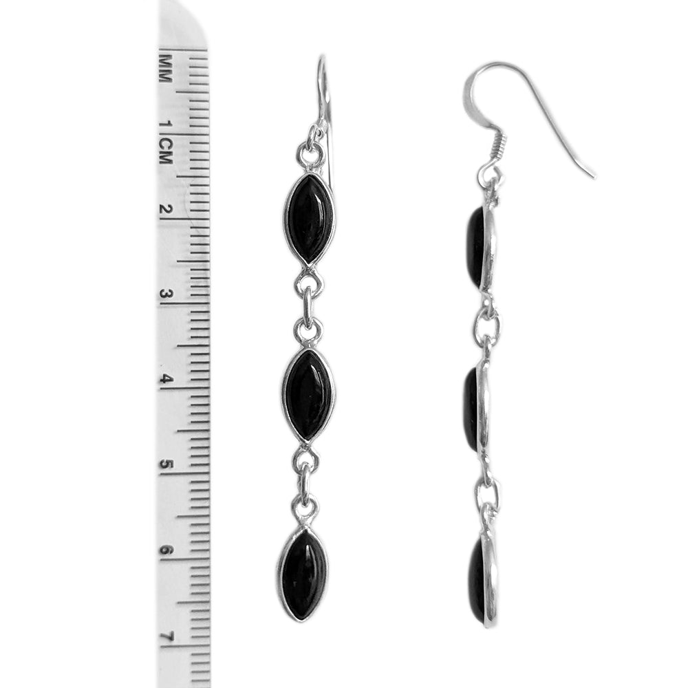 Boucles d’oreilles pendantes onyx noir en argent massif 925
