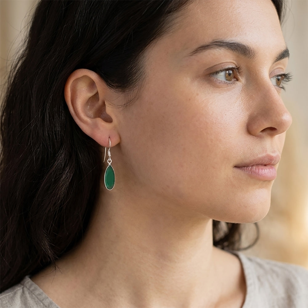 Green onyx sterling silver drop earrings