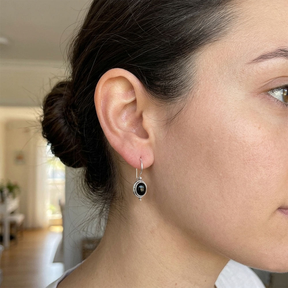 Boucles d’oreilles onyx noir en argent massif 925