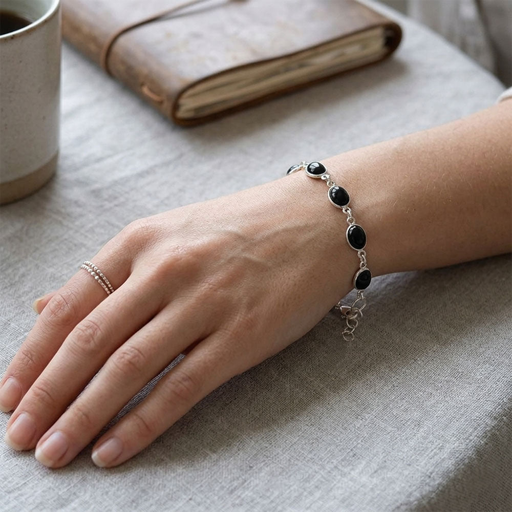 Bracelet onyx noir en argent massif 925