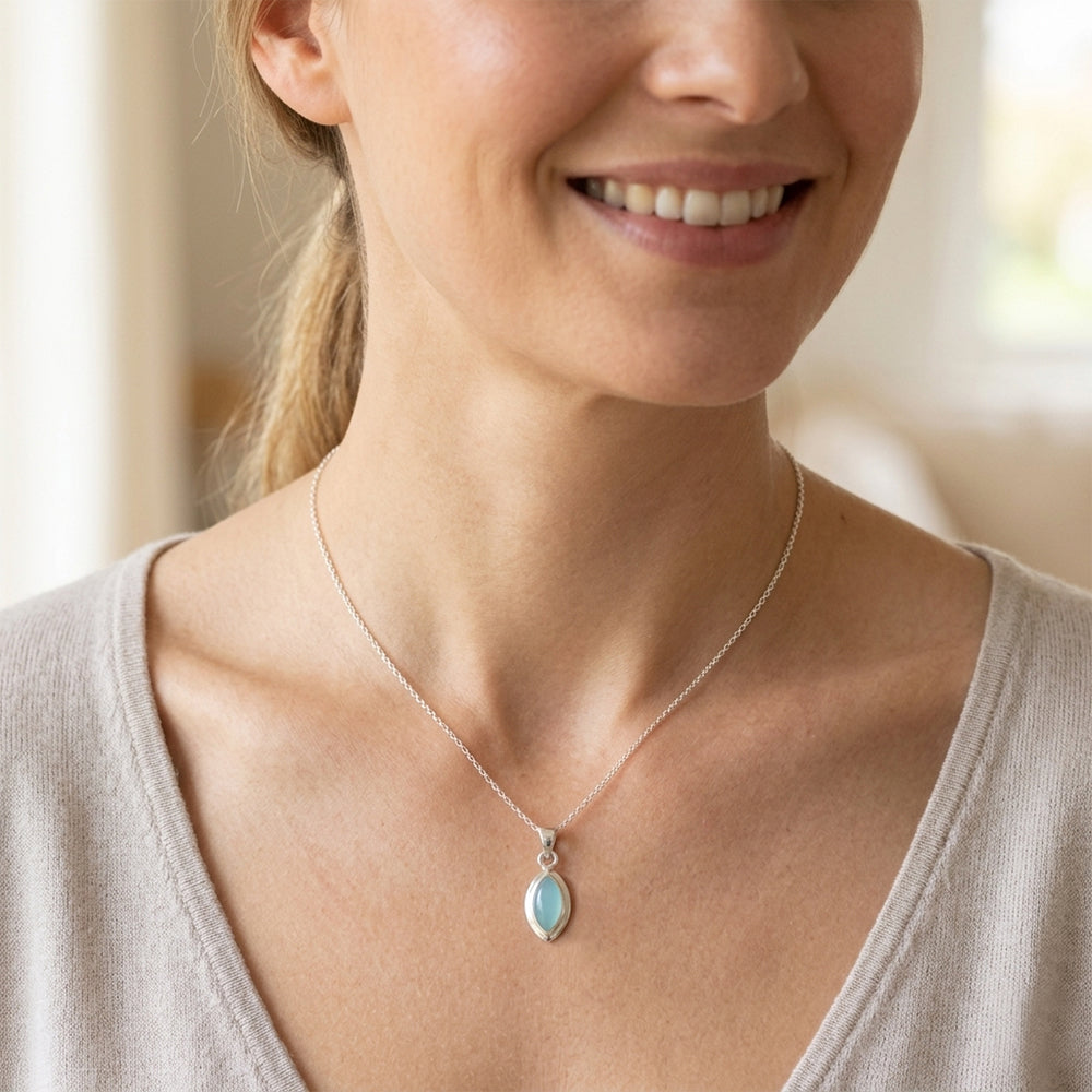 Pendentif calcédoine aqua en argent massif 925
