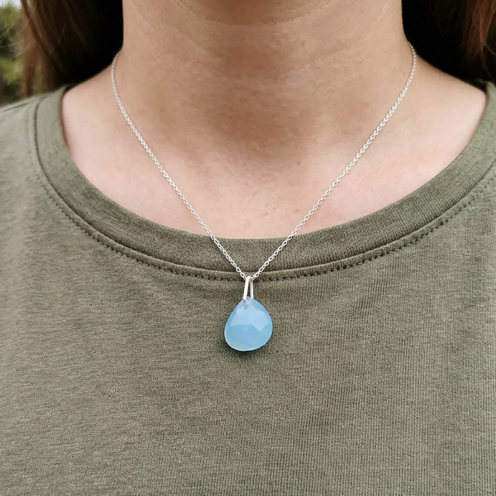 Pendentif calcédoine aqua en argent massif 925