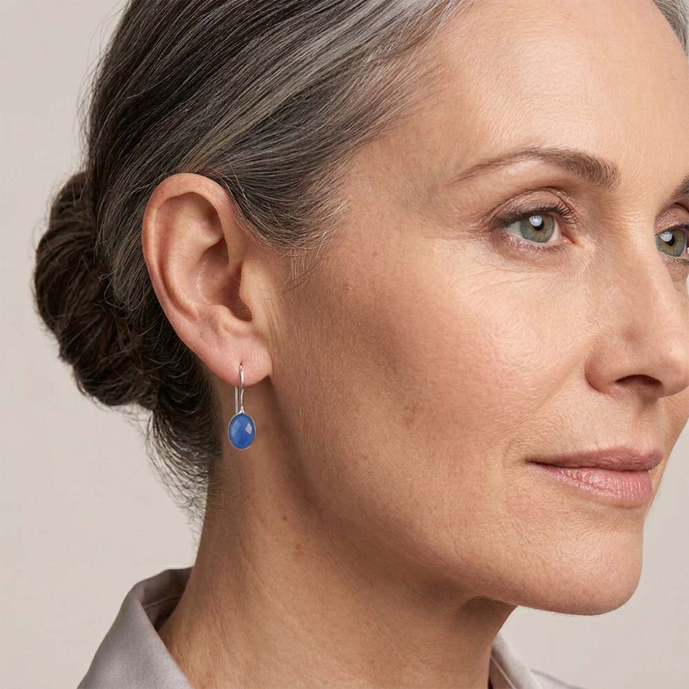 Boucles d’oreilles calcédoine bleue en argent massif 925