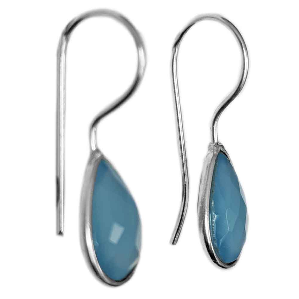 Boucles d’oreilles pendantes calcédoine bleue en argent massif 925